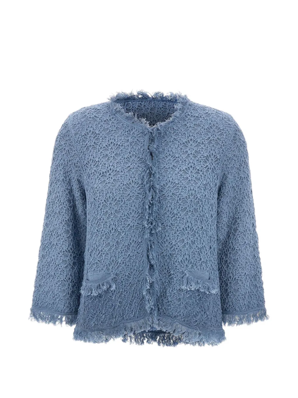 Kangra embroidered fringe-trim cardigan - Blue