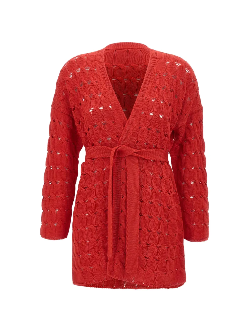 Kangra open-knit belted cardigan - Red