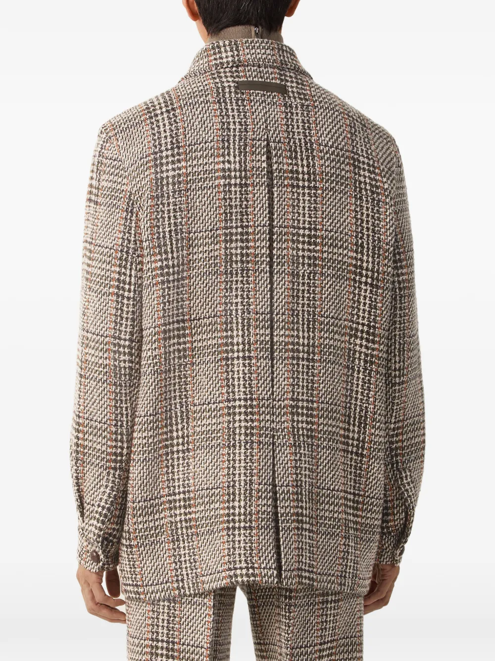 Zegna beige olive green and reddish brown wool and paper yarn blend shirt