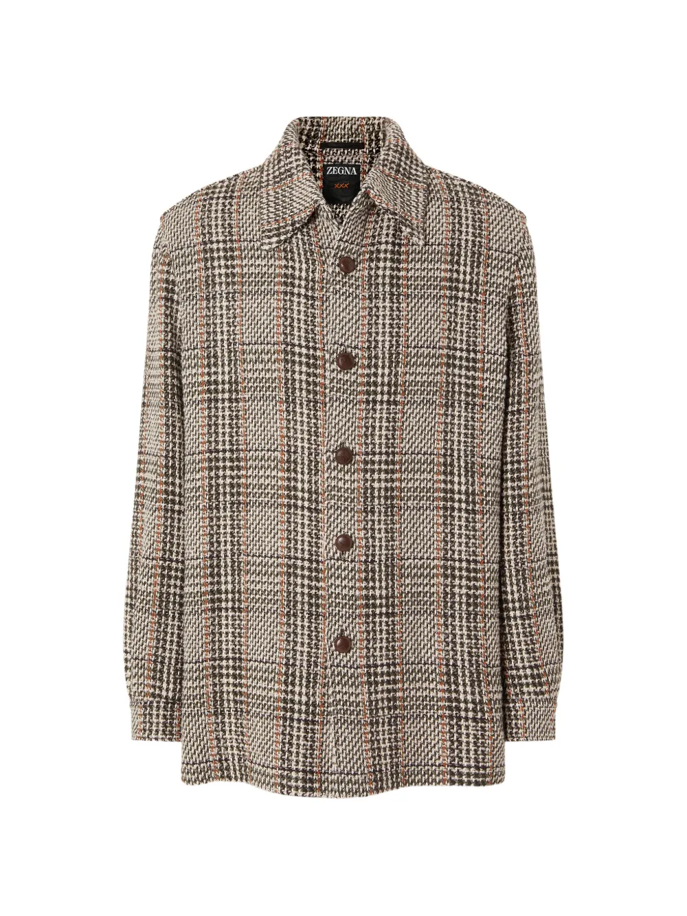 Zegna beige olive green and reddish brown wool and paper yarn blend shirt - Neutrals