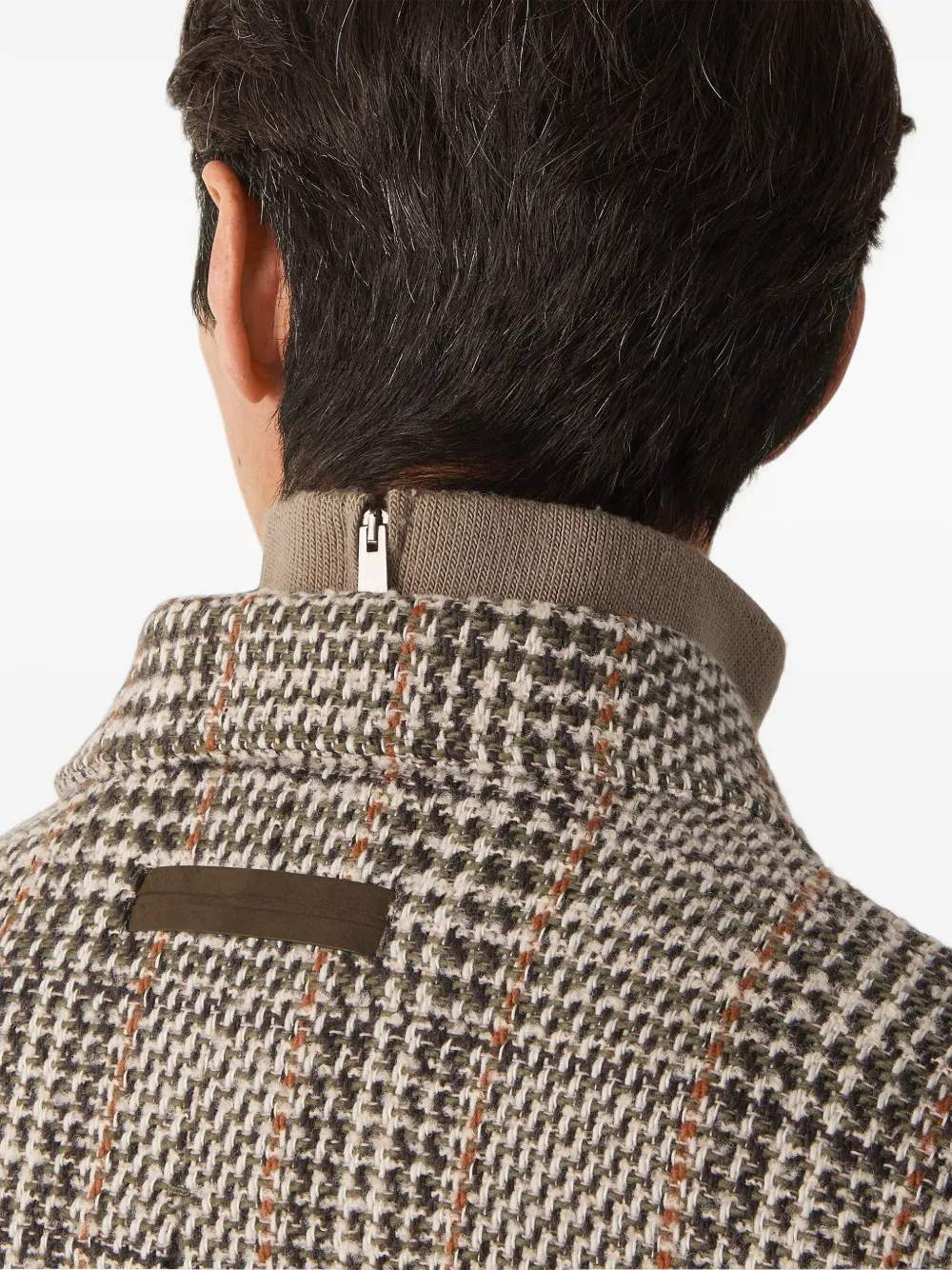 Zegna beige olive green and reddish brown wool and paper yarn blend shirt