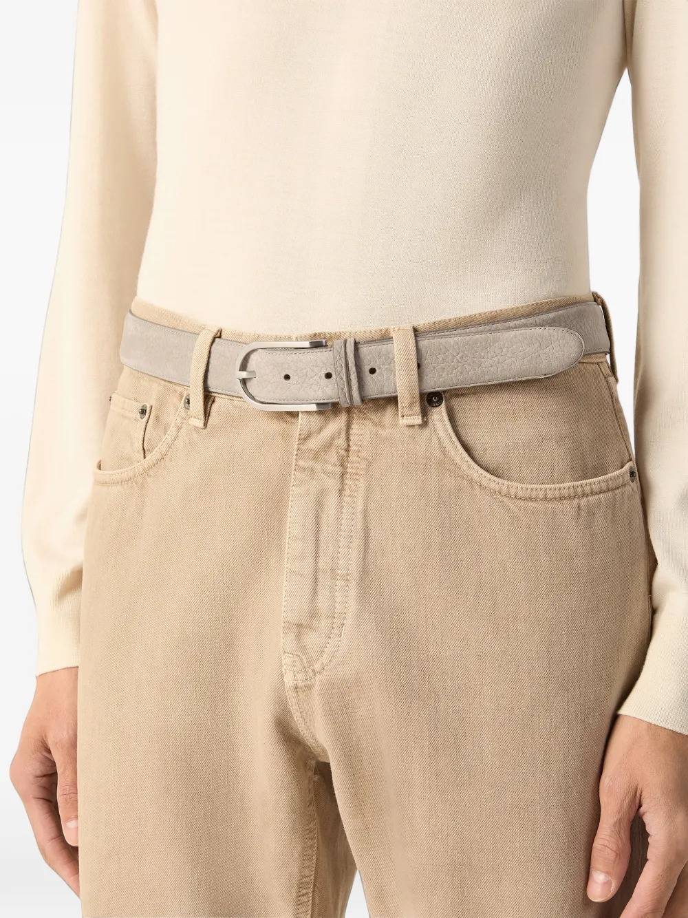 Zegna Leren riem Beige