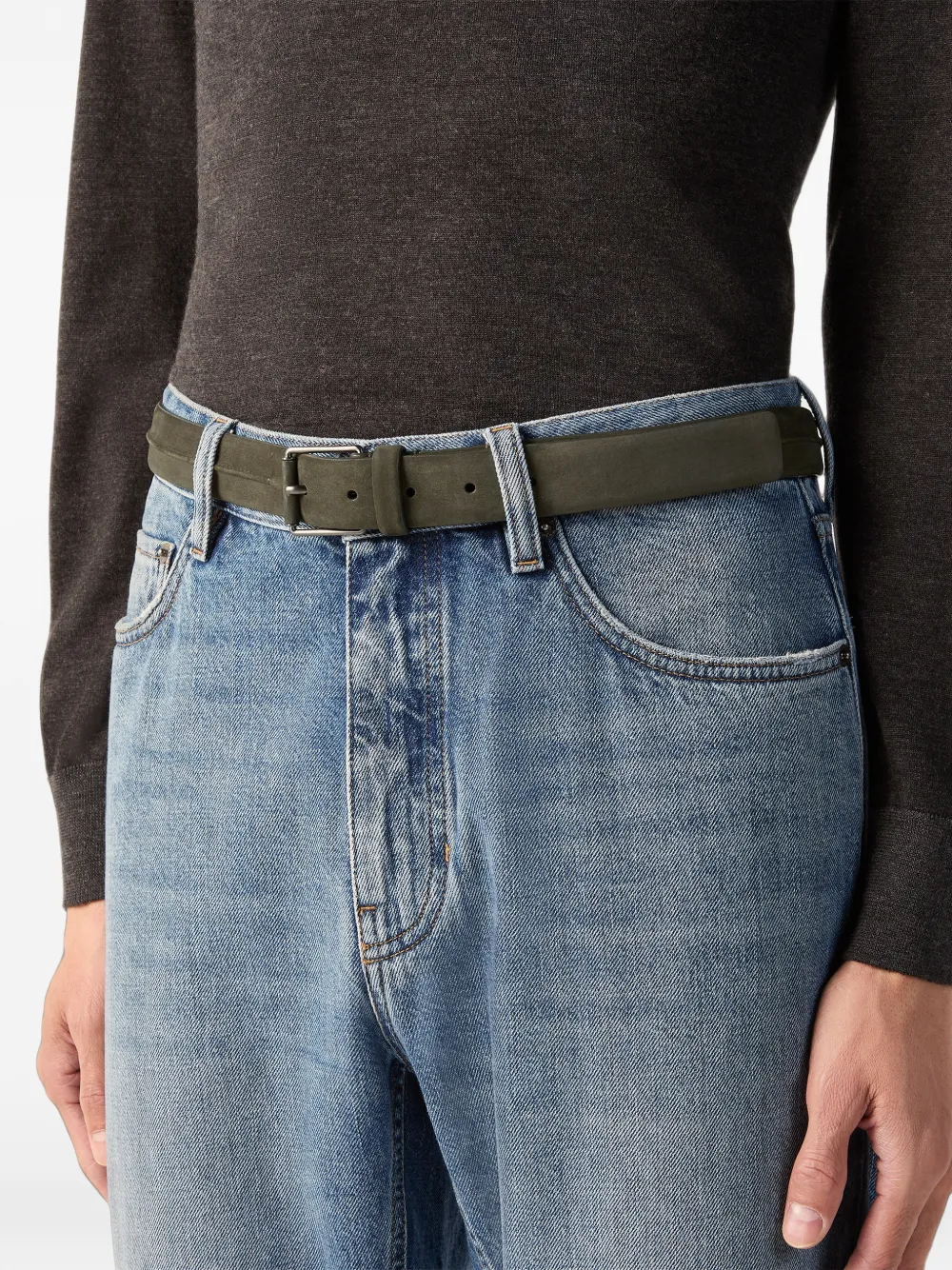 Zegna Donkergroene nubuck riem