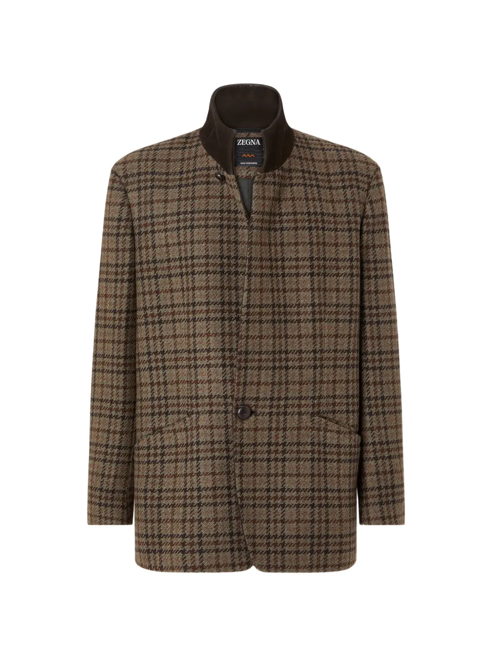 Zegna Giacca in Oasi cashmere verde oliva scuro e marrone