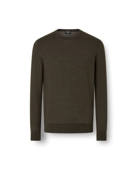 Zegna dark olive green mélange cashseta crewneck