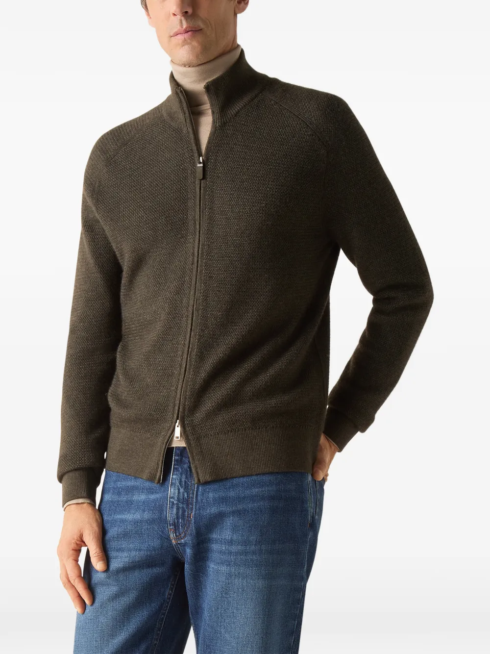 Zegna Cashseta vest met rits Groen