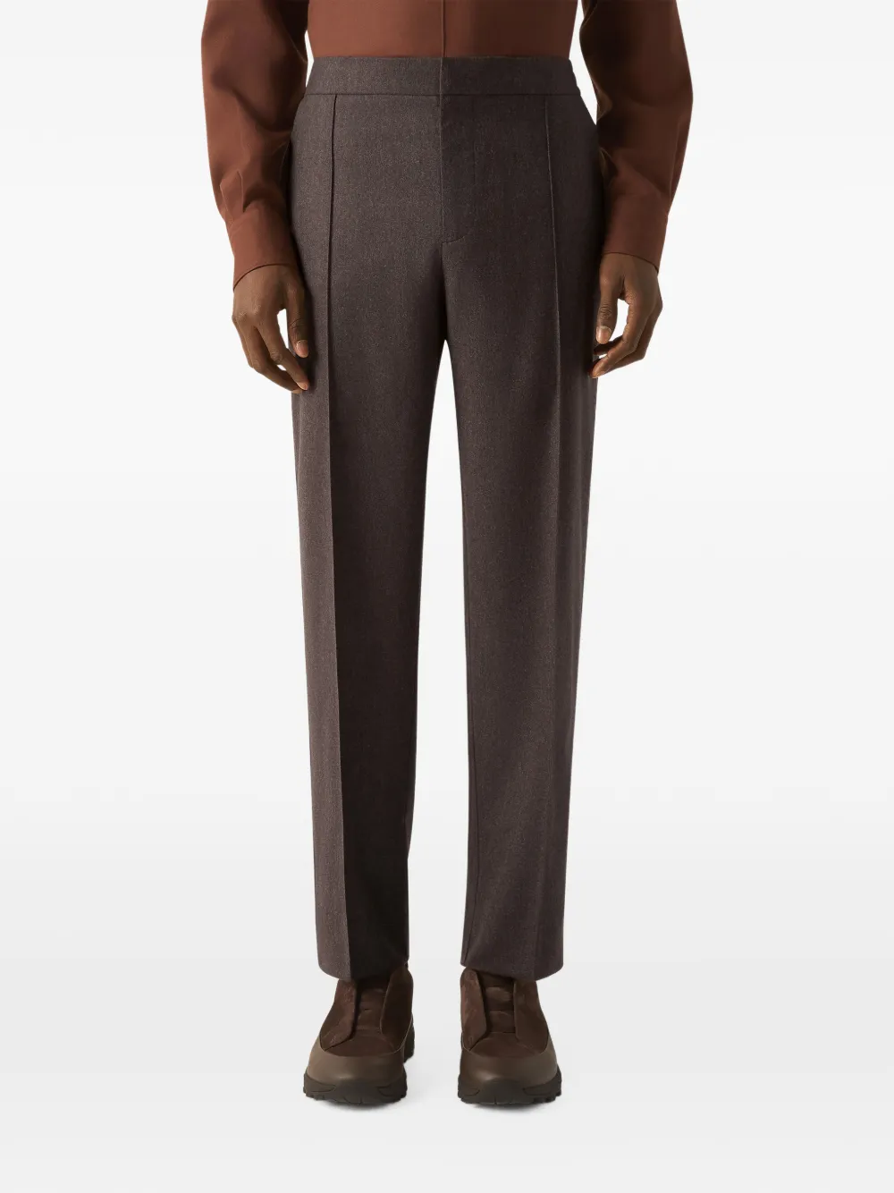 Zegna Zijden en kasjmier broek van donkerbruine wol