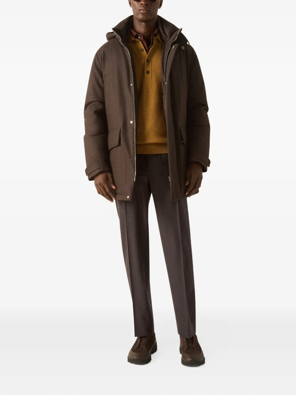 Zegna Zijden en kasjmier broek van donkerbruine wol