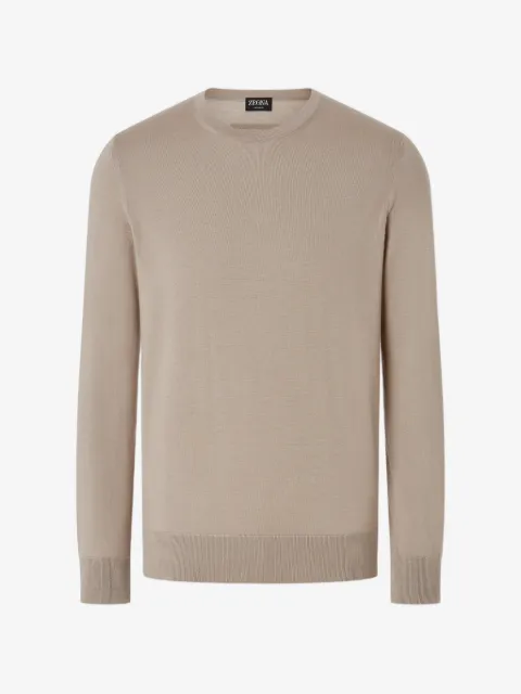 Zegna light taupe mélange Cashseta crew-neck sweater 