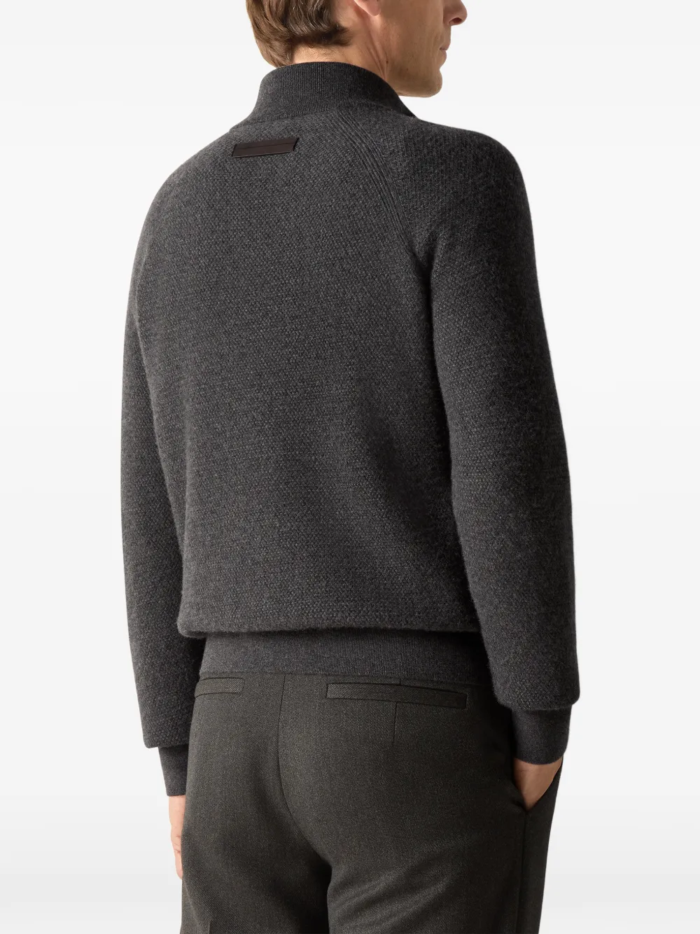 Zegna Donkergrijze mélange Oasi kasjmier trui met rits Grijs