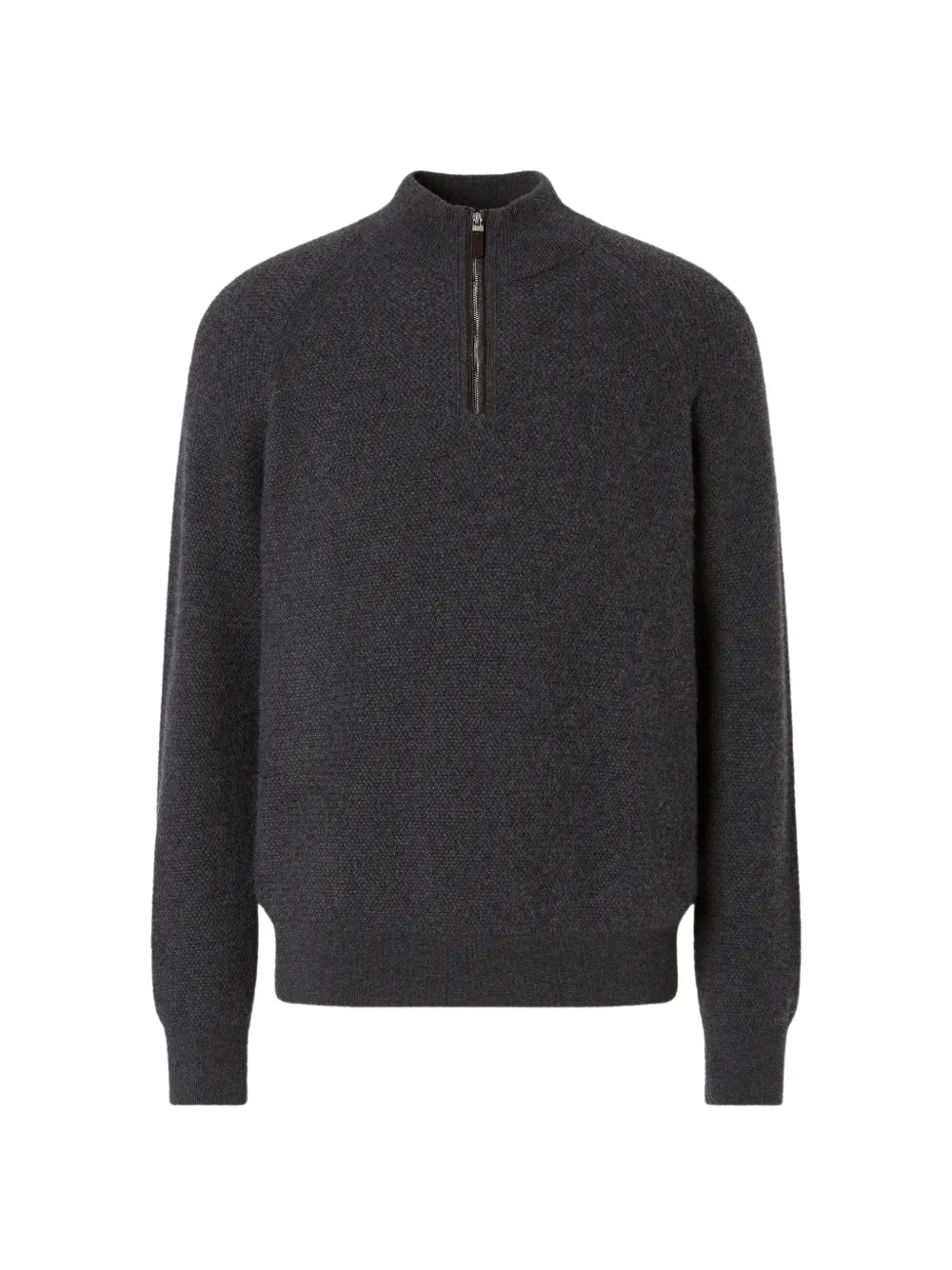 Zegna dark grey mélange Oasi cashmere zip mock sweater