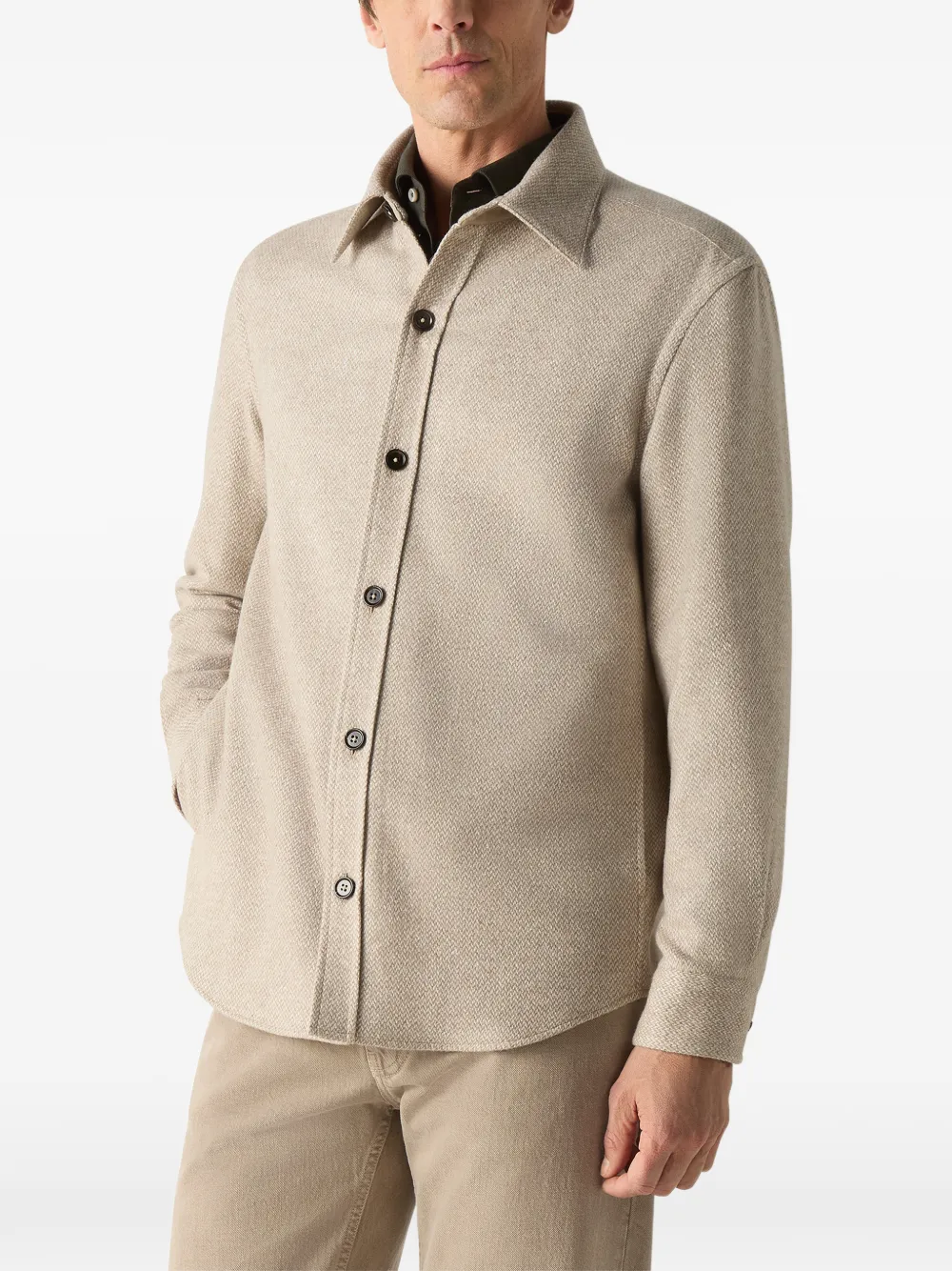 Zegna Lichtbeige kasjmier en zijden shirtjack