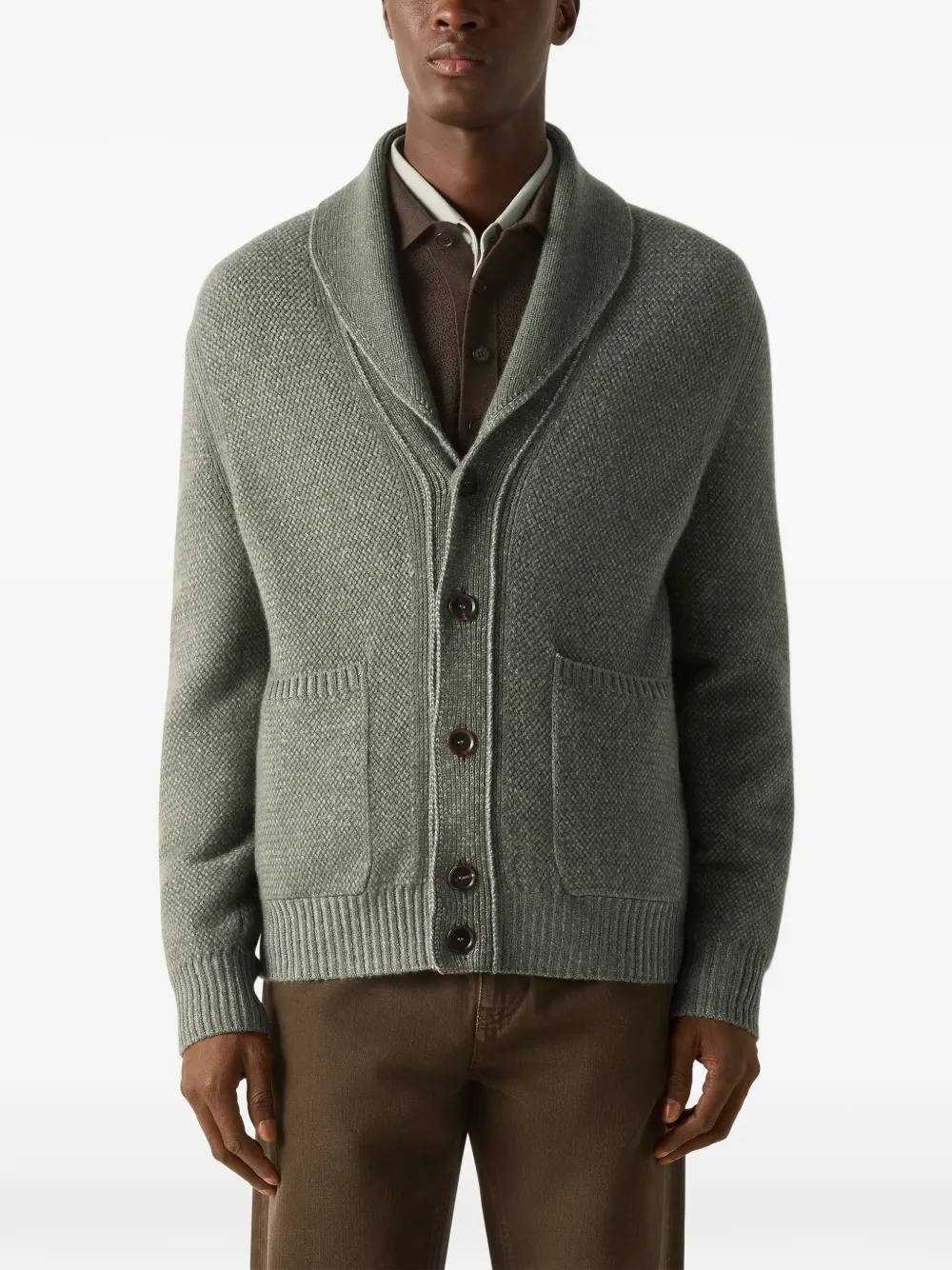 Zegna Lichtgroen en grijs gemêleerd kasjmier en wollen jack