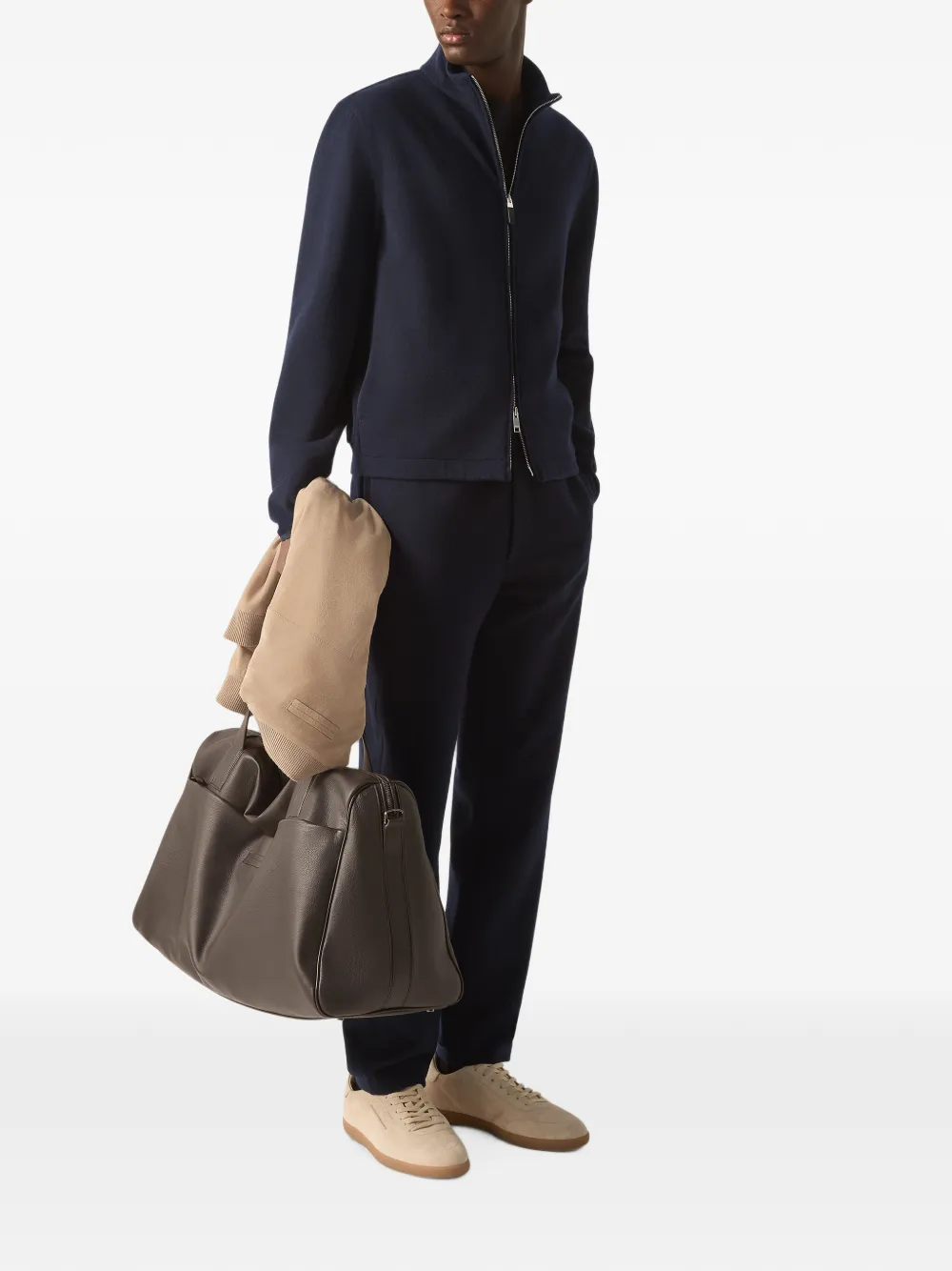Zegna Sweater van wol en katoenen-zijdeblend met rits Blauw