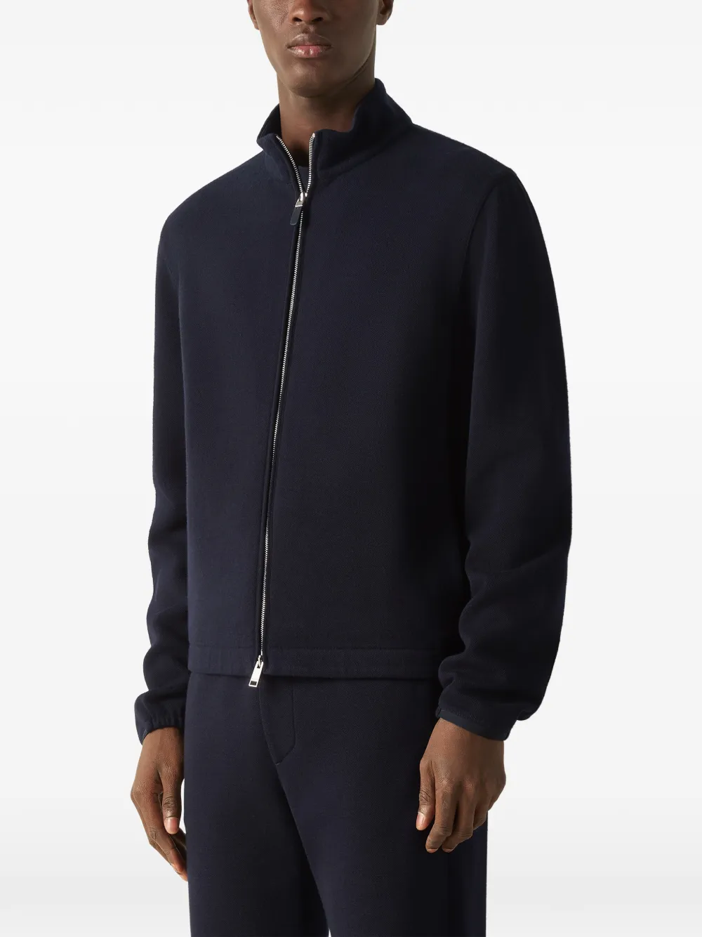 Zegna Sweater van wol en katoenen-zijdeblend met rits Blauw