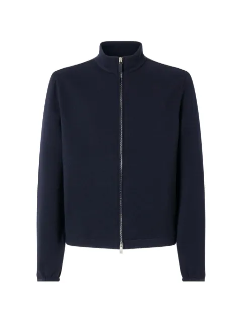 Zegna navy blue wool cotton and silk full zip sweatshirt