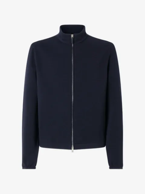Zegna navy blue wool cotton and silk full zip sweatshirt
