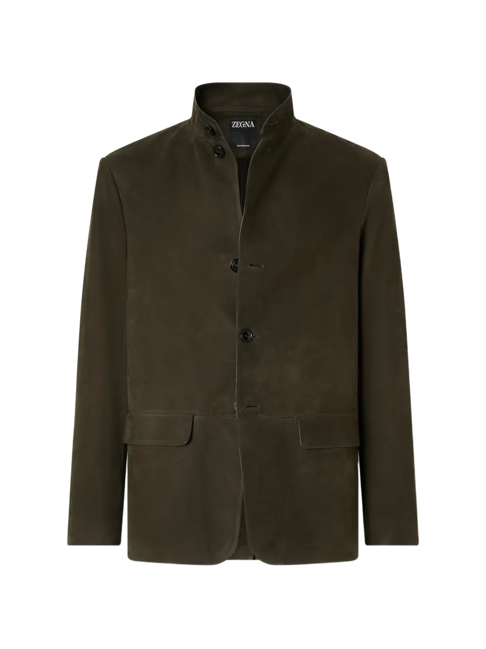 Zegna Giacca II Conte pelle SECONDSKIN verde oliva