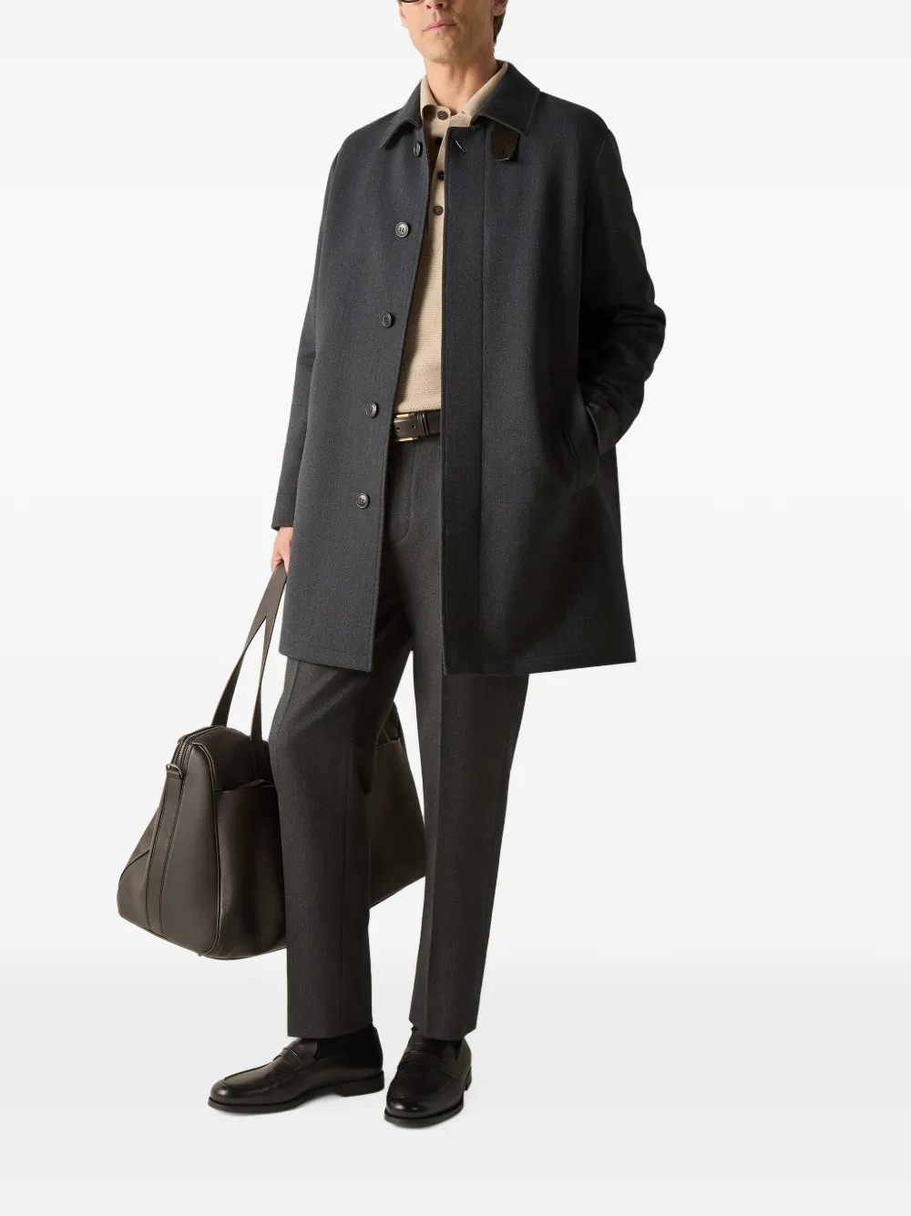 Zegna Wollen en kasjmier trenchcoat Grijs