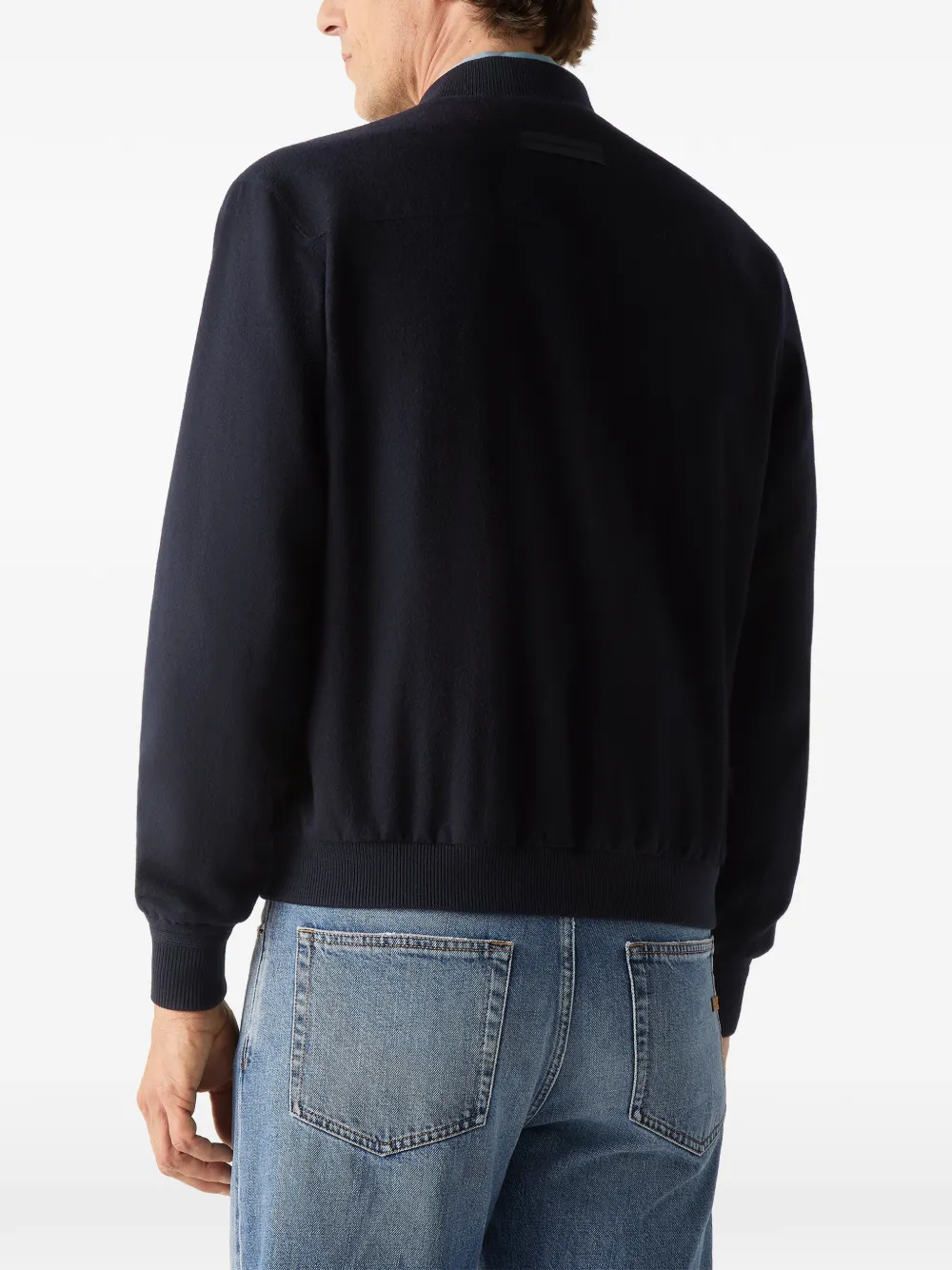 Zegna Oasi marineblauw bomberjack met kasjmier-elementen