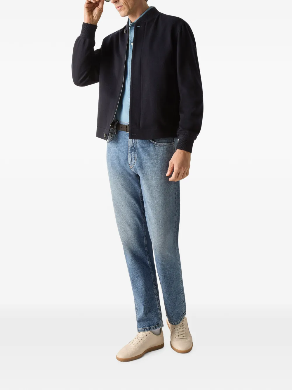 Zegna Oasi marineblauw bomberjack met kasjmier-elementen