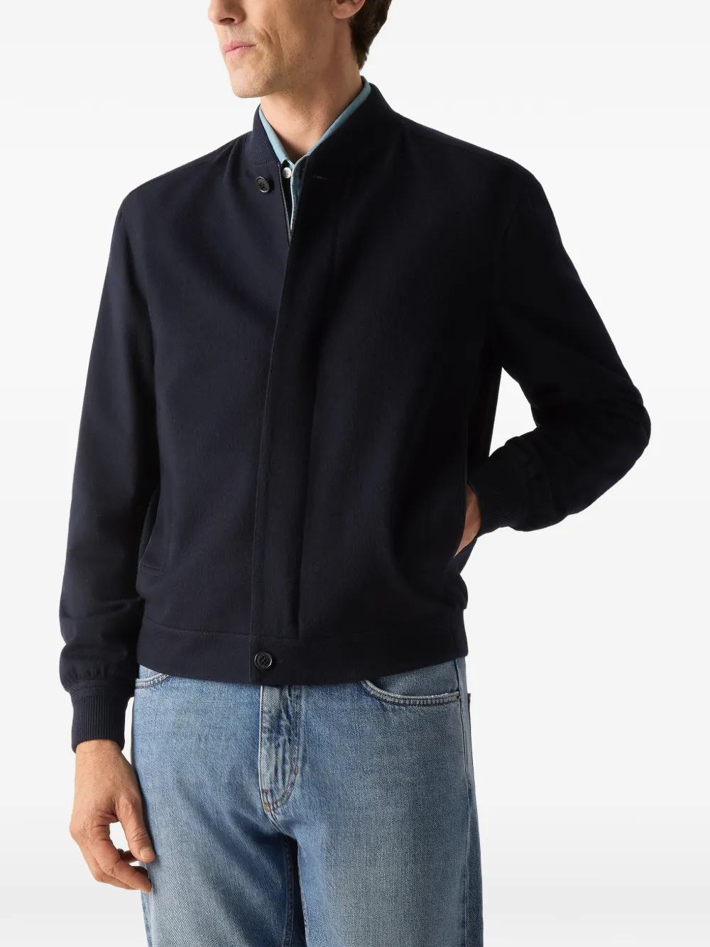 Zegna Oasi marineblauw bomberjack met kasjmier-elementen