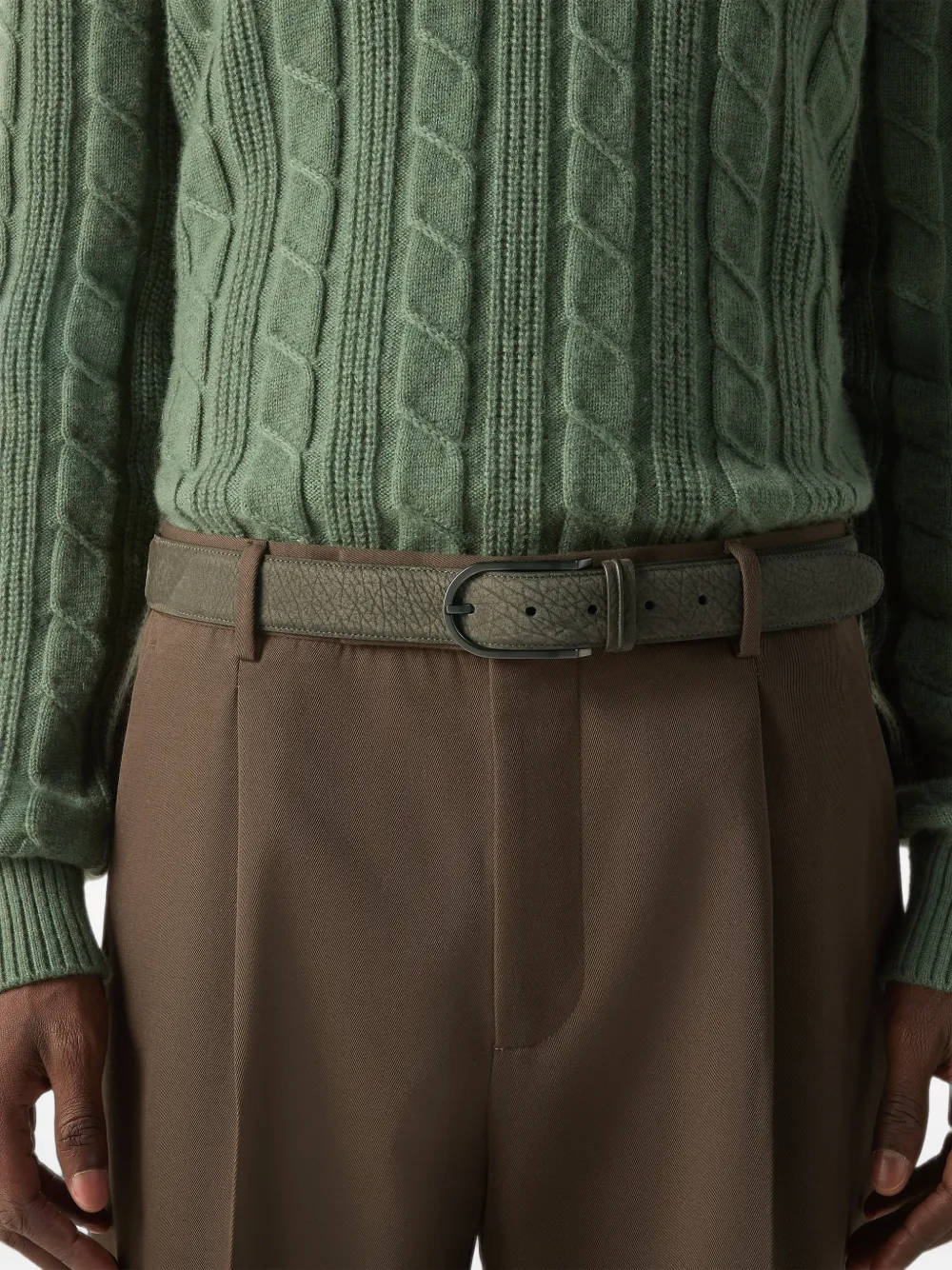 Zegna Donkergroene nubuck riem