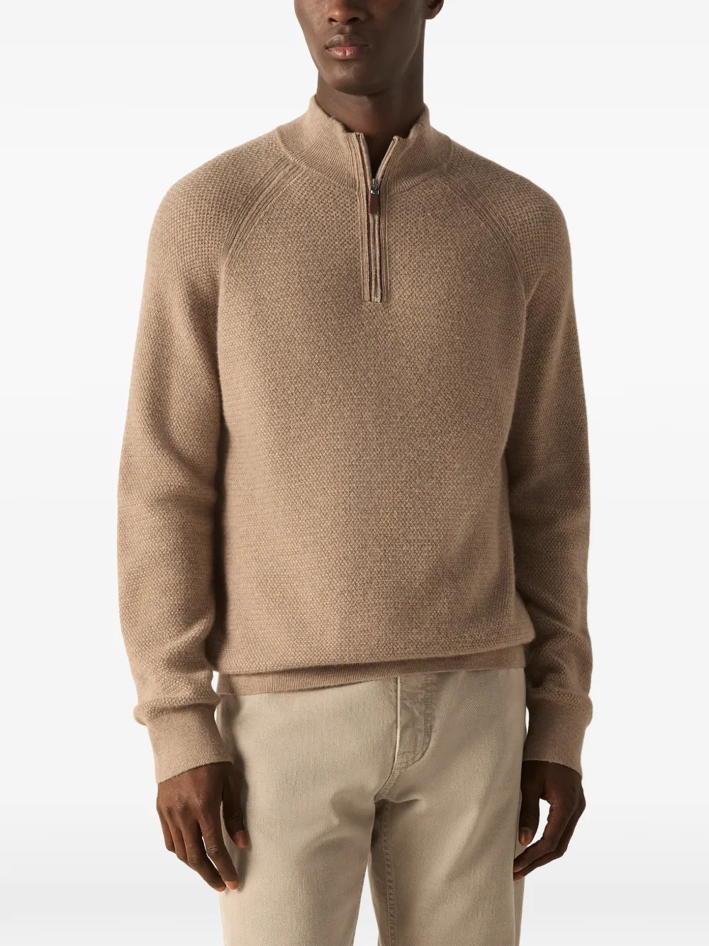 Zegna Oasi kasjmier mélange trui met rits Beige