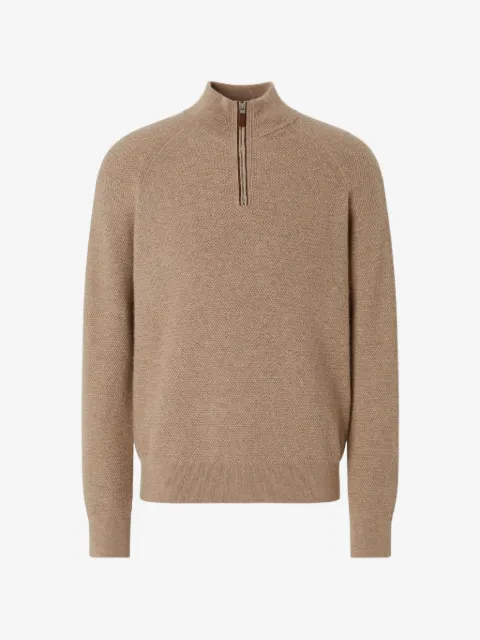 Zegna light-beige mélange Oasi cashmere zip-mock sweater