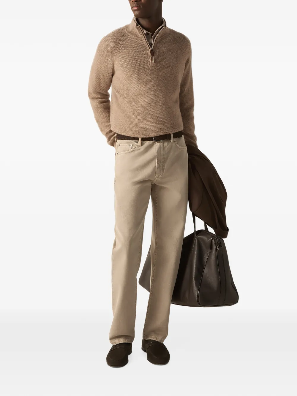 Zegna Oasi kasjmier mélange trui met rits Beige