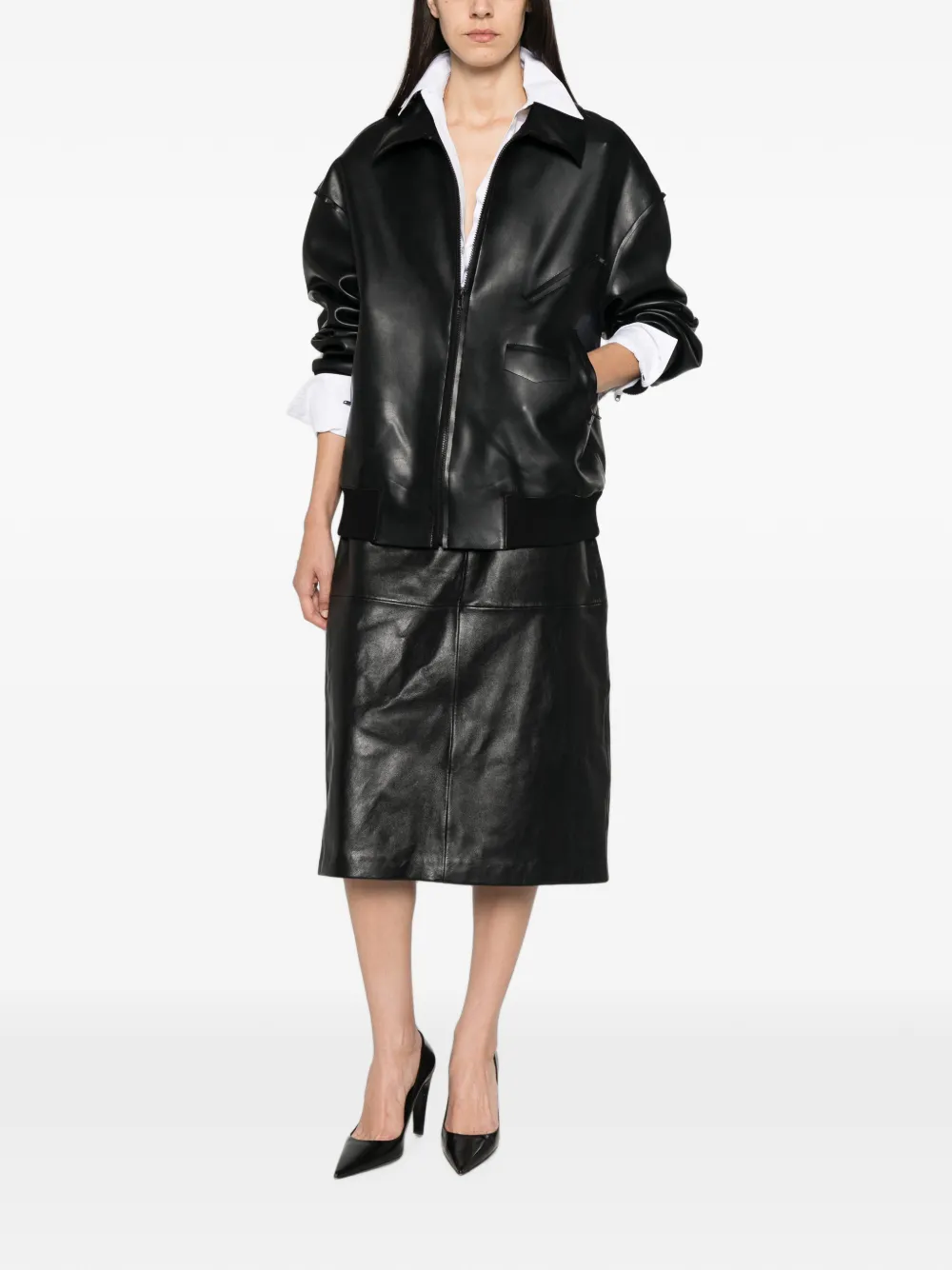 'S Max Mara Rok met leren vlakken Zwart