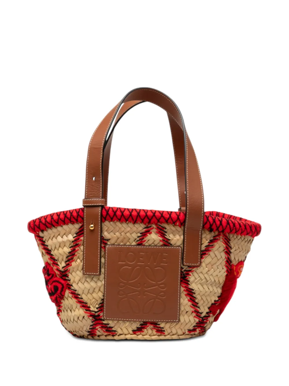 Loewe Pre-Owned Borsa a secchiello piccola in rafia con ricami Animal 2019 - Toni neutri