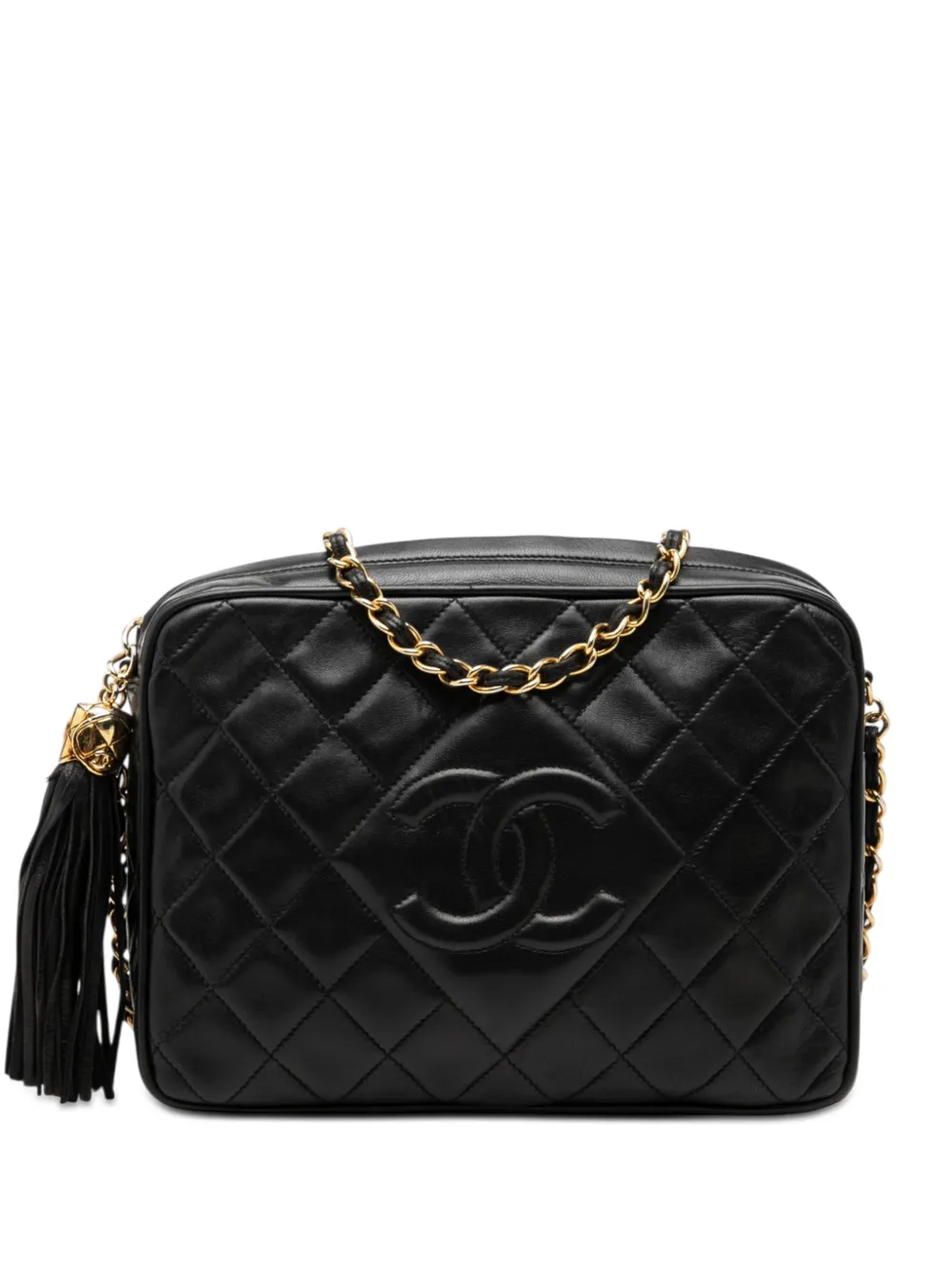 CHANEL Pre-Owned Borsa a tracolla CC in pelle di agnello trapuntata con nappa 1989-1991 - Nero