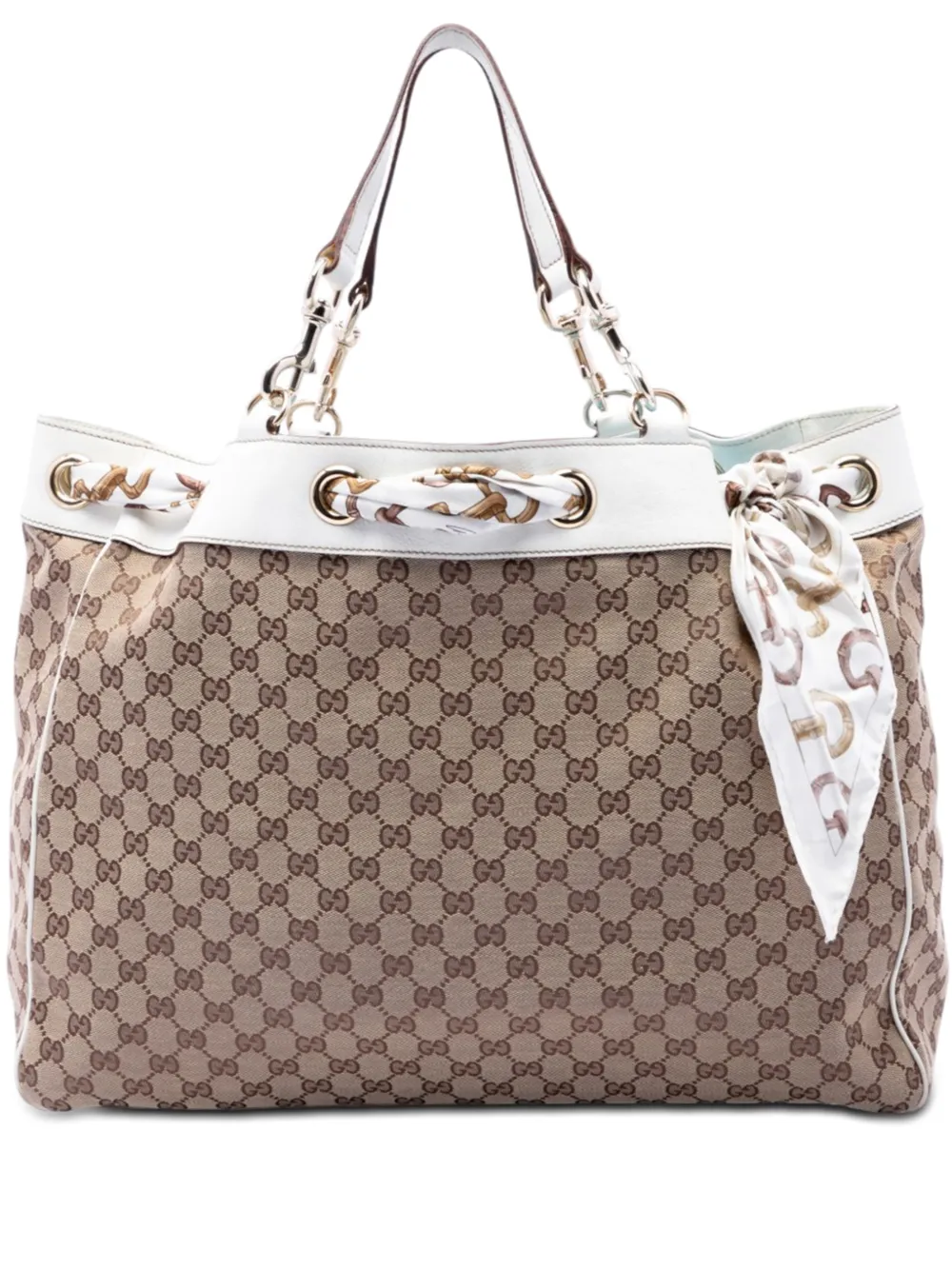 Gucci Pre-Owned Borsa tote Positano grande in tela GG con foulard 2015-2026 - Bianco