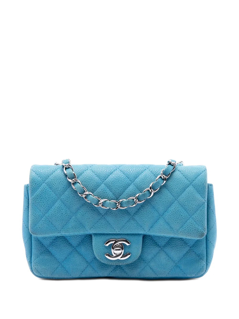 CHANEL Pre-Owned Borsa a tracolla Classica mini rettangolare in pelle Caviar iridescente con battente 2012-2013 - Blu