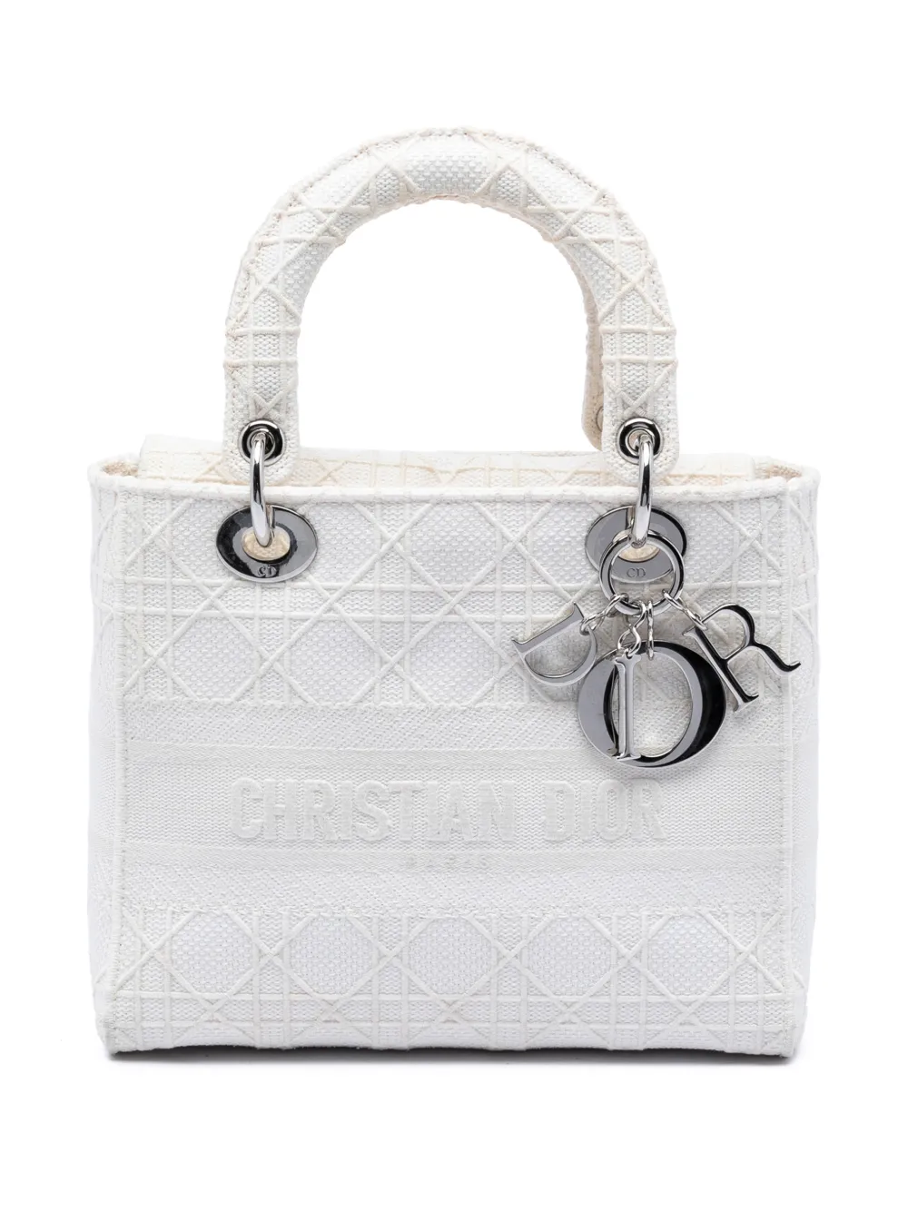 Christian Dior Pre-Owned Borsa a tracolla Lady D-Lite media in tela con motivo Cannage 2020 - Bianco