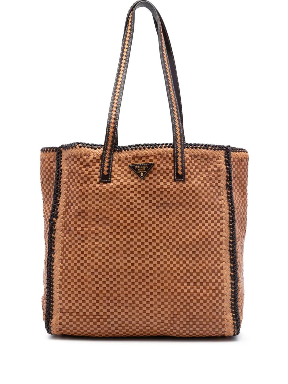 Prada Pre-Owned Borsa tote Madras in pelle di capra intrecciata 2010-2026 - Marrone