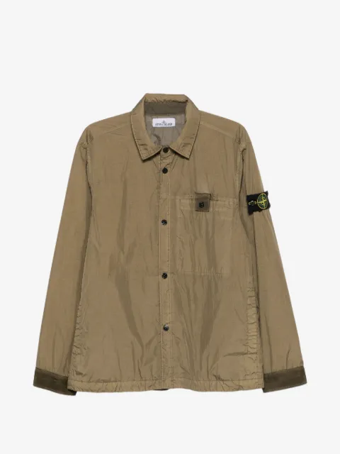 Stone Island Garment Dyed Crinkle Reps NY logo-patch button-up lightweight jacket