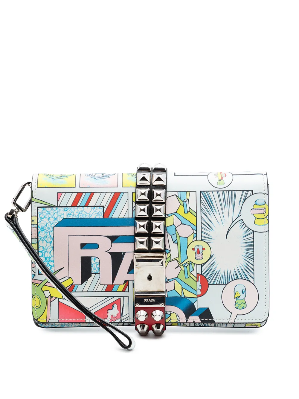 Prada Pre-Owned Clutch Elektra in pelle con stampa e borchie 2010-2026 - Bianco