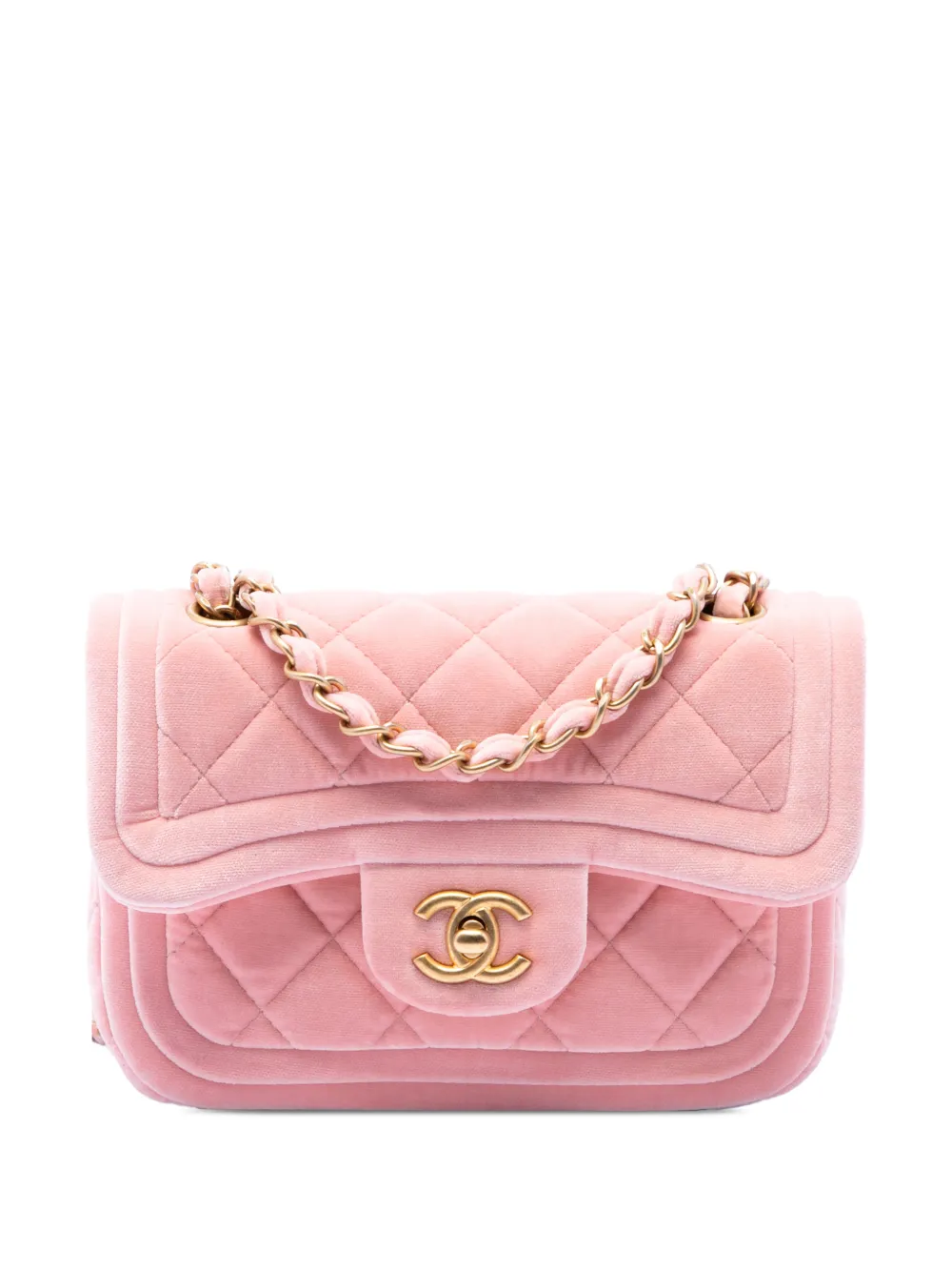 CHANEL Pre-Owned Borsa a tracolla Double Frame Flap mini in velluto trapuntato 2021-2026 - Rosa