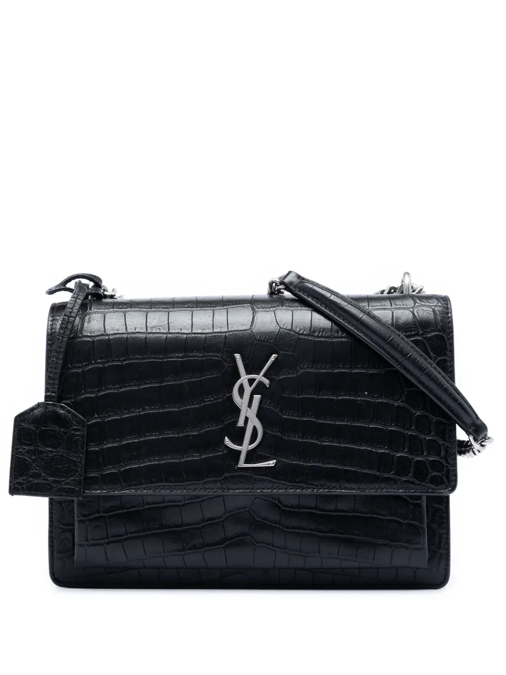 Saint Laurent Pre-Owned Borsa a tracolla Sunset media in pelle goffrata con monogramma 2017 - Nero