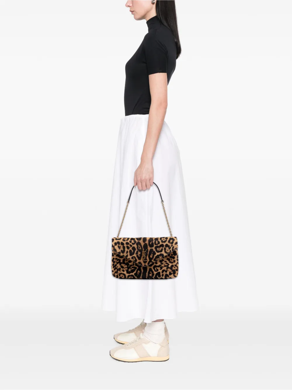  Saint Laurent Pre-owned 2025 Large Pony Hair Leopard Print Cassandre Pouch On Chain Shoulder Bag - Marrone 