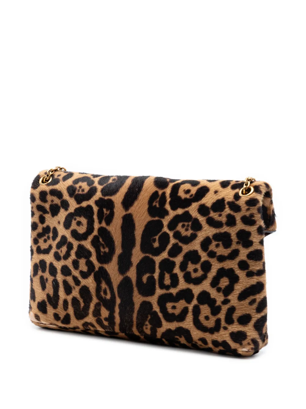 Saint Laurent Pre-owned 2025 Large Pony Hair Leopard Print Cassandre Pouch On Chain Shoulder Bag - Marrone 