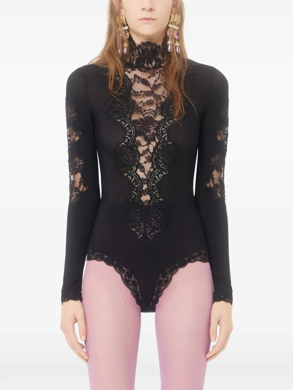 Valentino Garavani Jersey body met kant Zwart