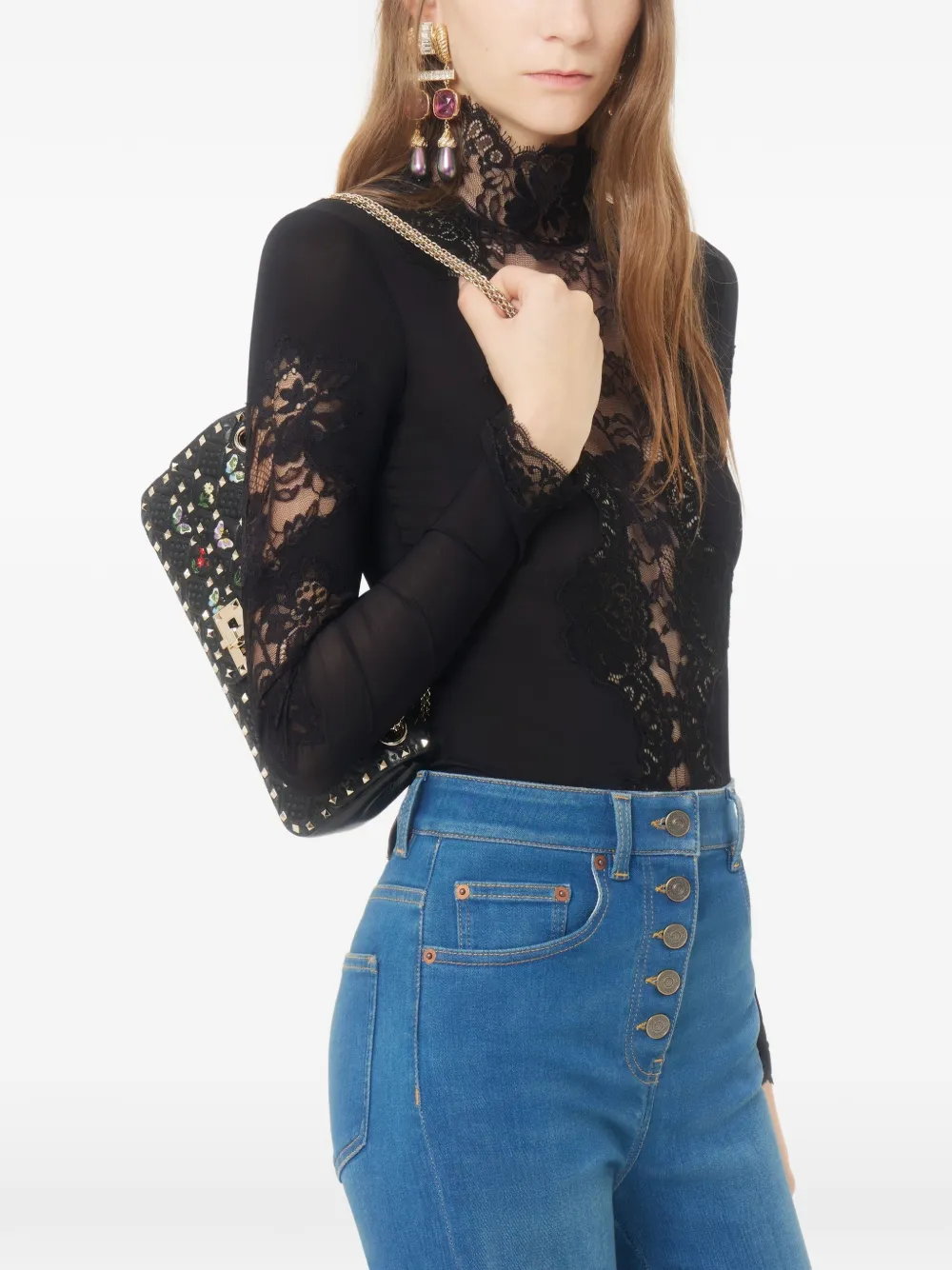 Valentino Garavani Jersey body met kant Zwart