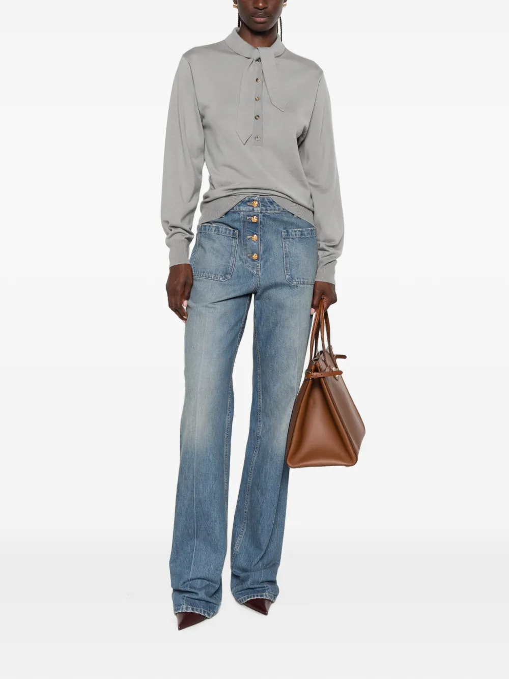 Valentino Garavani Button-up poloshirt met gestrikte hals Grijs