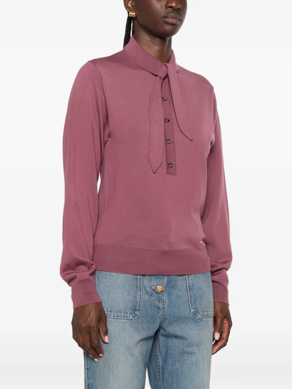 Valentino Garavani Button-up poloshirt met gestrikte hals Paars