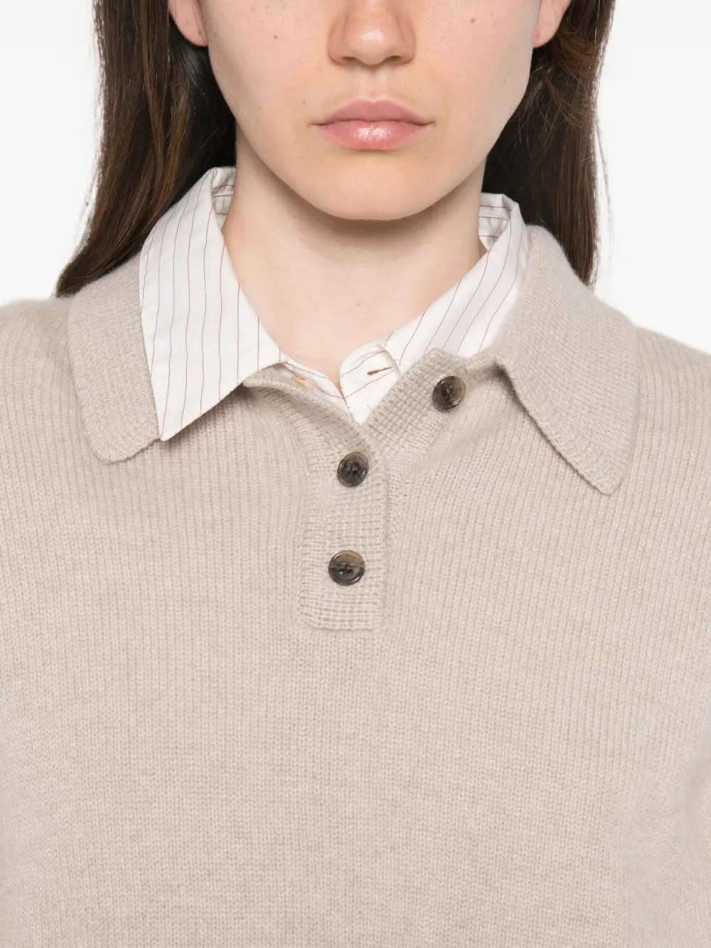 Lisa Yang Poloshirt met knoopsluiting Beige