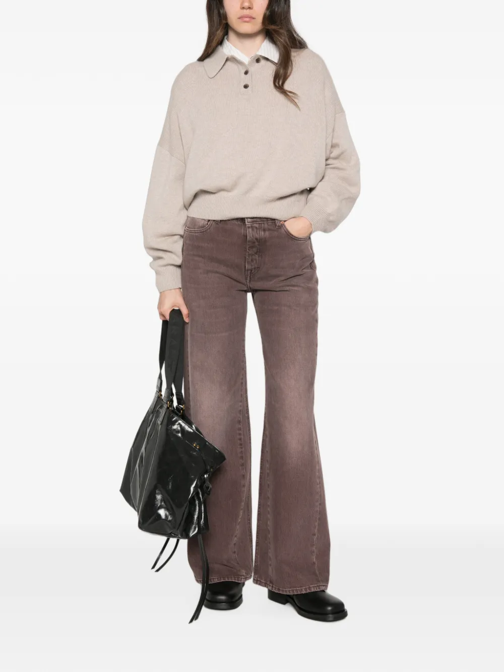 Lisa Yang Poloshirt met knoopsluiting Beige