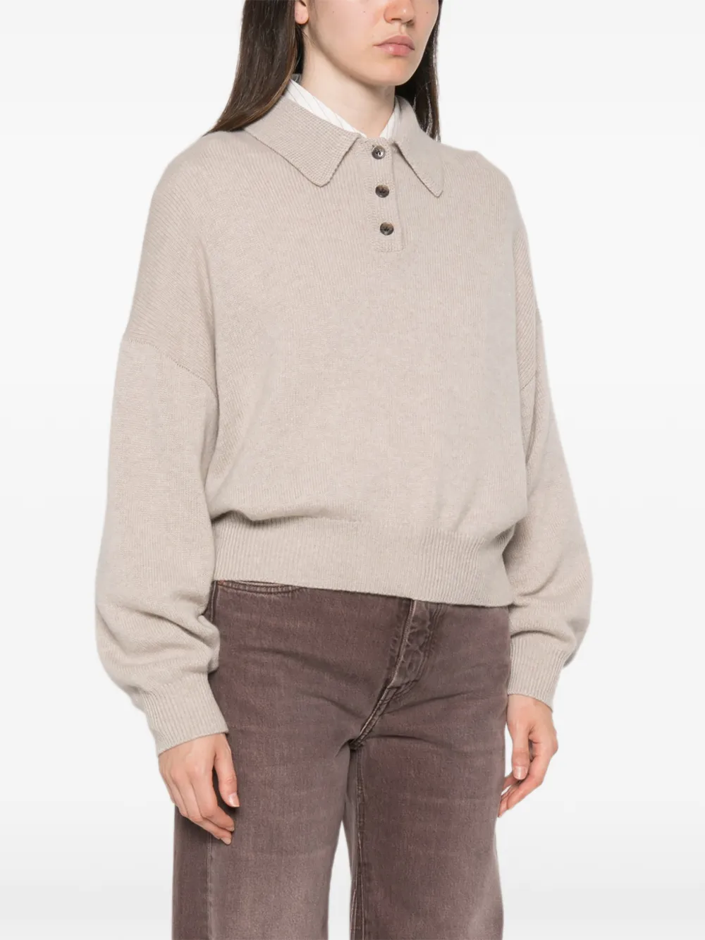 Lisa Yang Poloshirt met knoopsluiting Beige